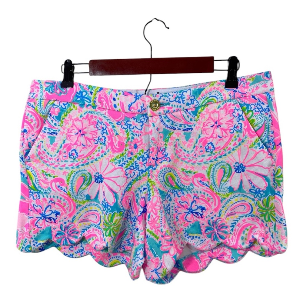 Lilly Pulitzer Buttercup Knit Scallop Shorts Flock Full of Fun Sz 10 Pink Floral